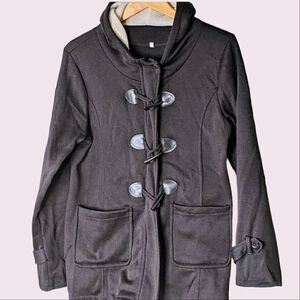 Black Stretch Fleece Fitted Jacket Toggle And Zip Close size L